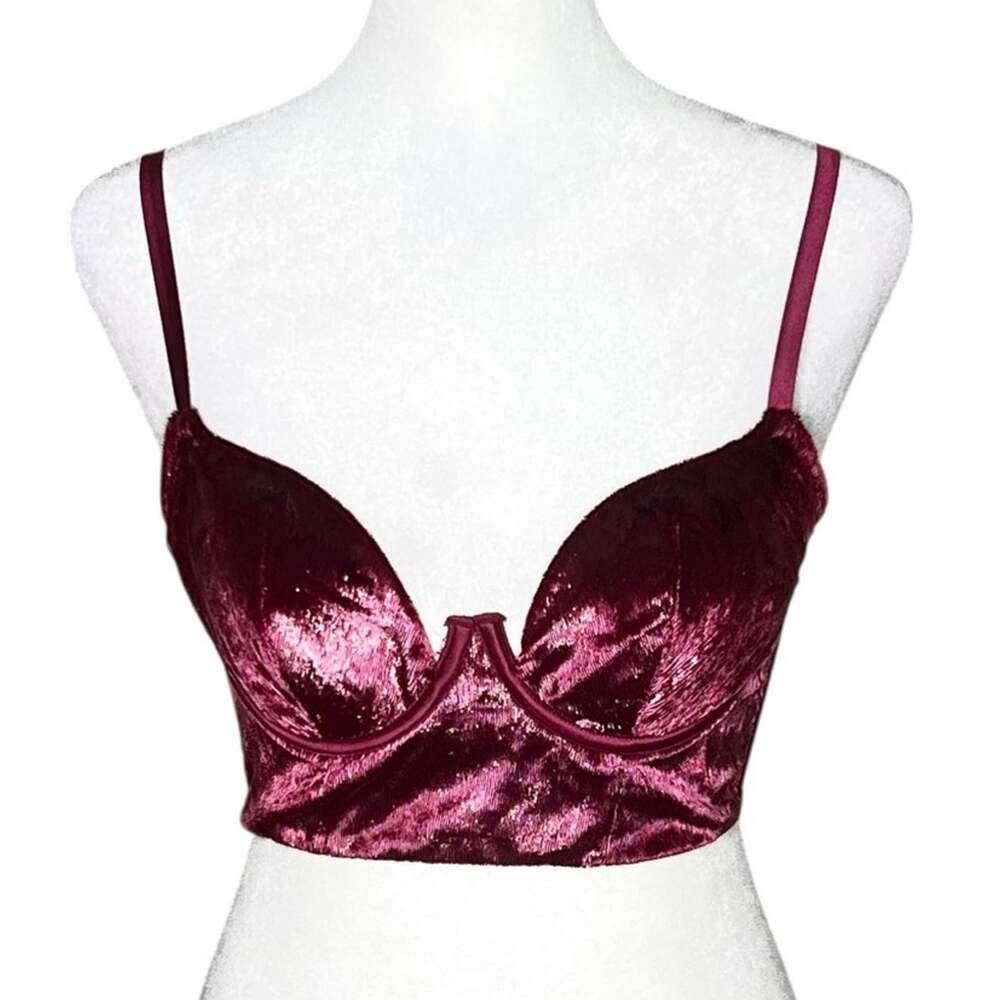 Victoria's Secret Very Sexy Shimmer Velvet Balconet Bra 32B Bustier Top Burgundy